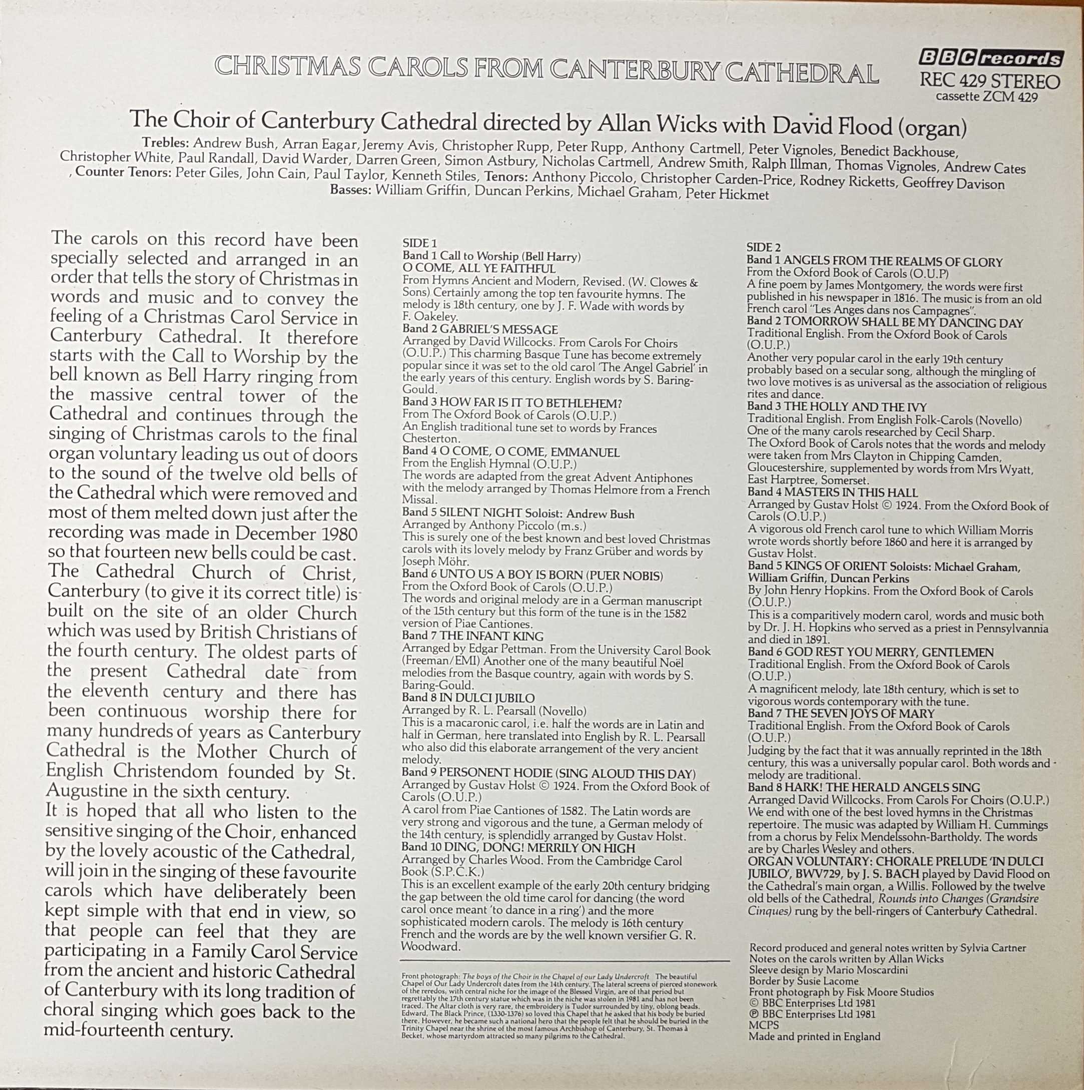 Picture of REC 429 Christmas carols from Canterbury Cathedral by artist Various from the BBC records and Tapes library